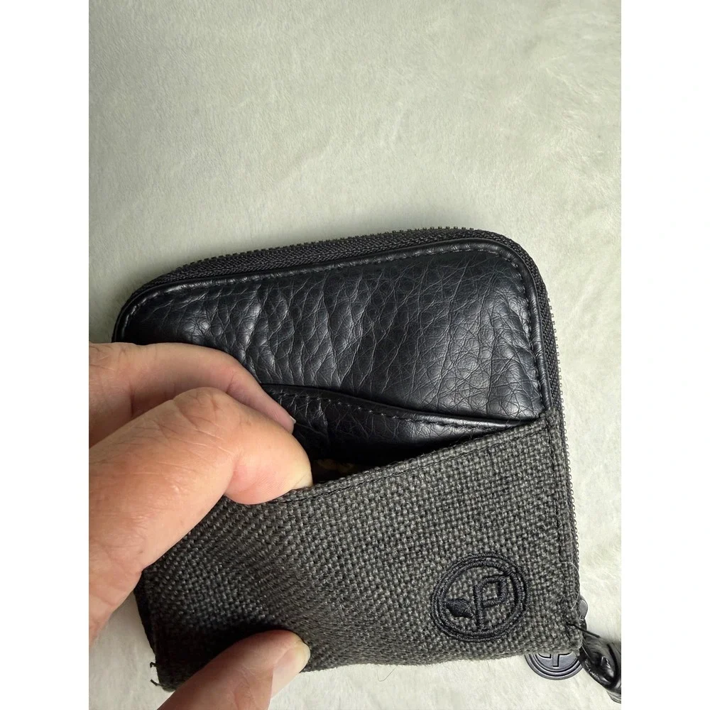 Pistil Womens Zip Around Wallet Charcoal Grey Canvas Black Faux Leather Floral